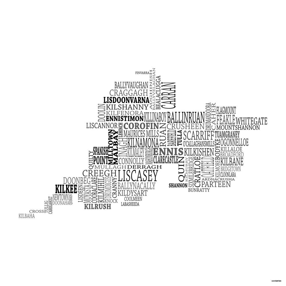 Clare Typographical Map Print